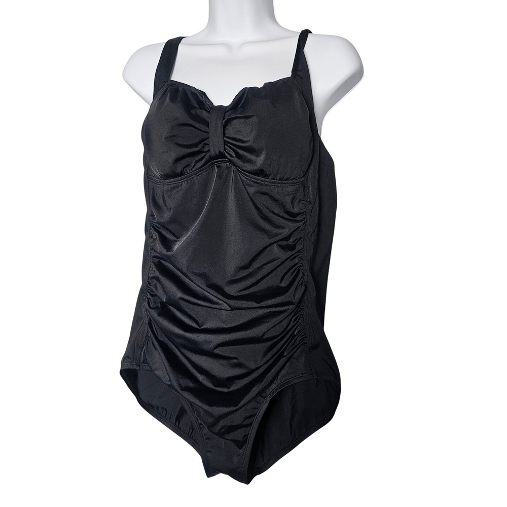 Speedo Retro Ruched Bow One Piece Swimsuit Womenâ 18 Black Classic Swim